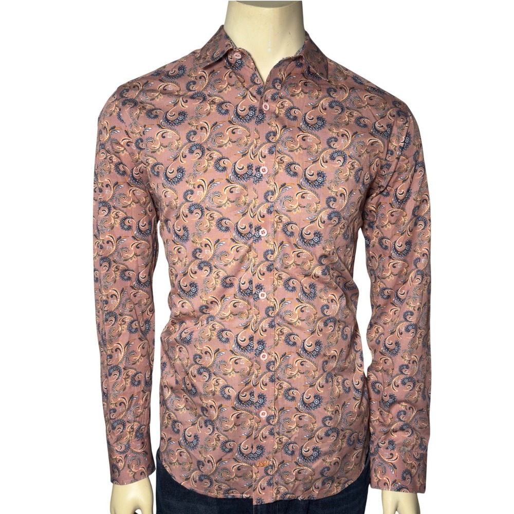 Johnston & Murphy Button Down Mens M Orange Paisley Fair Chipped Buttons Cotton